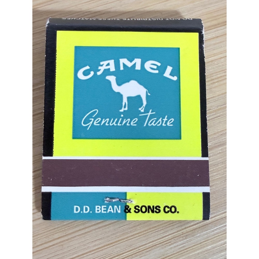 Vintage 1995 Camel Genuine Taste Matchbook Neon Teal Yellow D.D. Bean & Sons